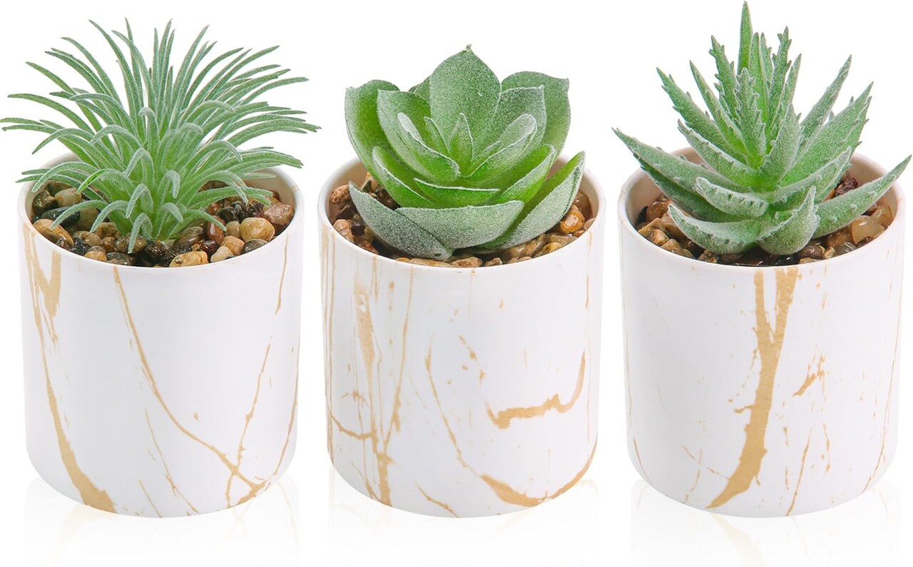 3 Pack Mini Artificial Succulent Plants in Pots – Small Fake Desk Plants for Mother’s Day Card Making, Home Office Desk Decor & Cute Room Decoration